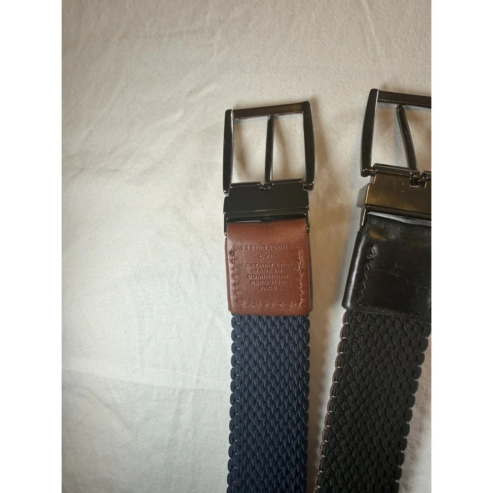 2- TOMMY BAHAMA MENS REVERSIBLE BELT | G13 L/XL (42-44) Stretch Black, Blue, Tan